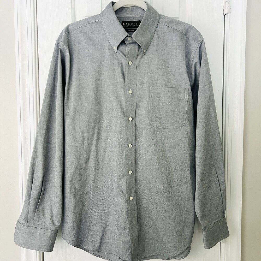 Lauren Ralph Lauren Gray 100% Cotton Button Down Dress Shirt Non Iron 16.5 34/35